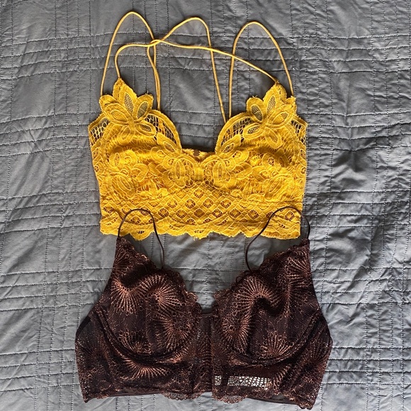 Free People Floral Lace Bralette Set in Yellow and Brown - Picture 1 of 12